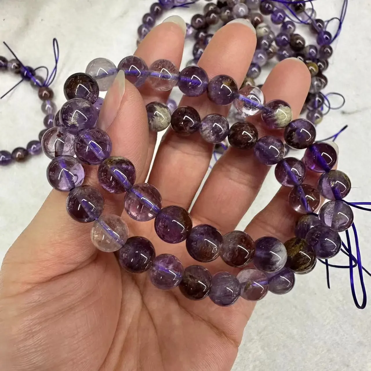 Natural Cacoxenite Amethyst / Purple Rutilated Quartz Stone Bracelets Simple Energy Stone Bracelet Academic Magnetic Jewelry