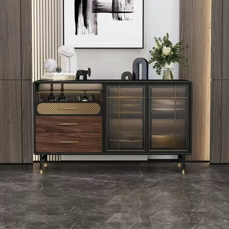 

Italian light luxury dining side cabinet modern simple restaurant high-end glass wine cabinet shelf medieval storage decorative