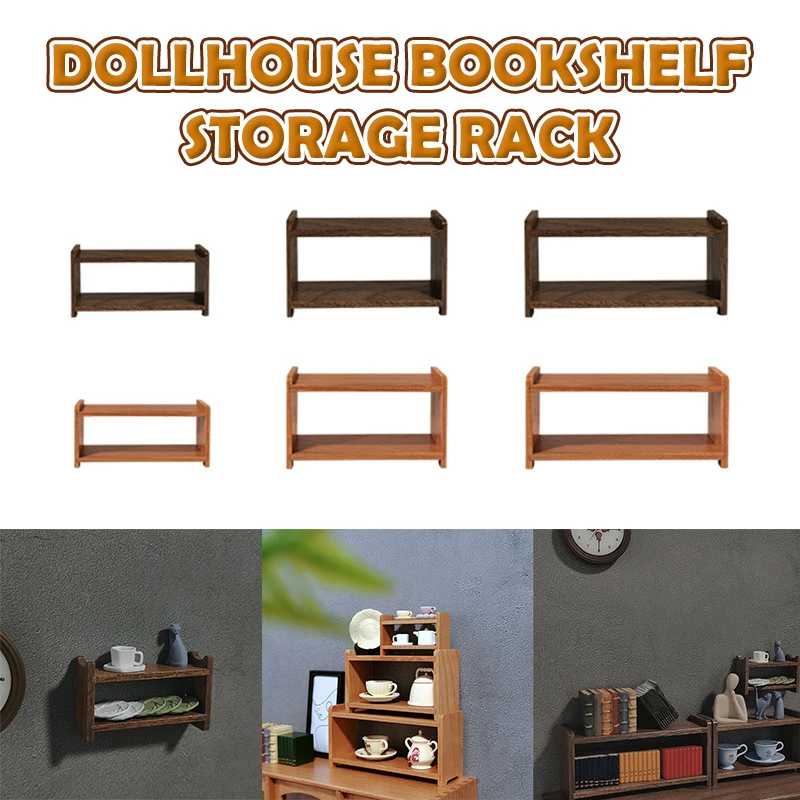 1Pc 1:12 Dollhouse Display Stand Wooden Storage Rack Bookshelf Model Dollhouse Furniture Decor Toy Micro Scene Construction Prop