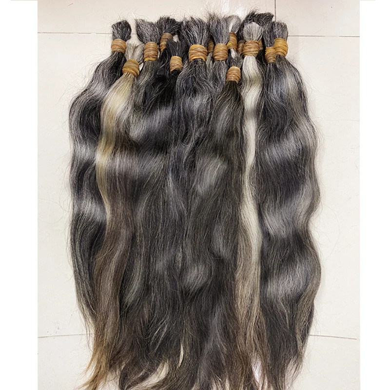 High Quality Straight Gray Hair No Weft Unprocessed Virgin Raw Bulk Hair Human Hair Extensions Hair Bulk  Braiding Cabelo humano