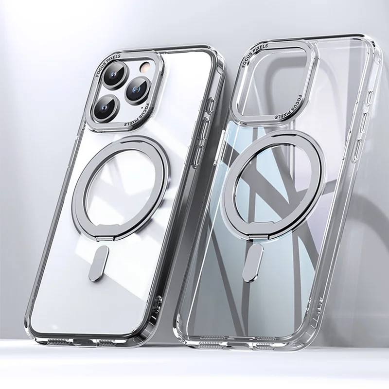 

Магнитный 360° ° Чехол для телефона с вращающейся подставкой для iPhone 15, 14, 13, 12, 11 Pro Max Plus, кольцо для беспроводной зарядки, прозрачные аксессуары