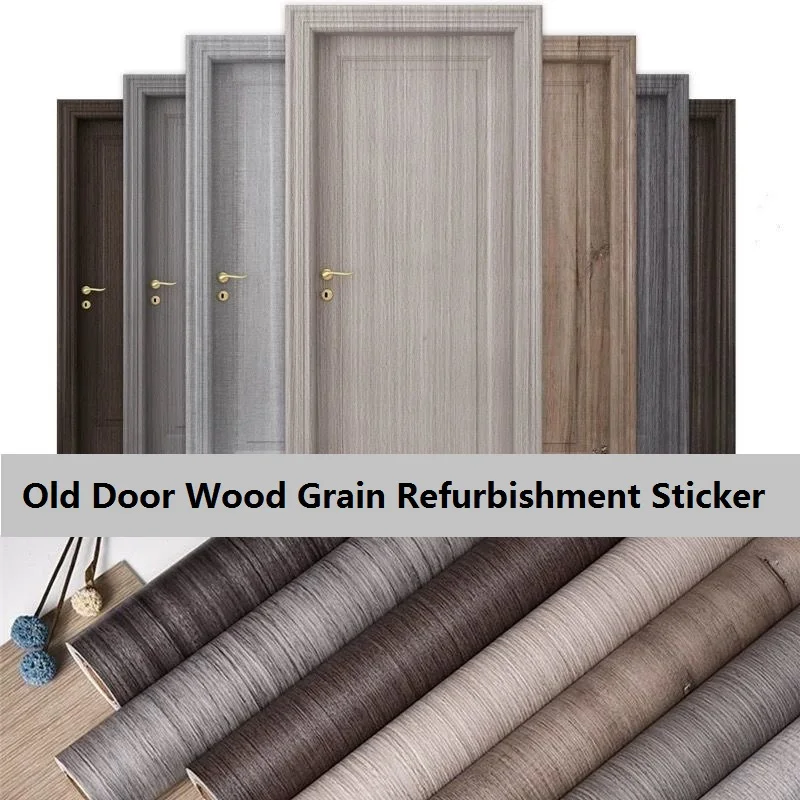 

90x210cm Grey Wood Grain Wallpaper On The Door Self-adhesive Furniture Refurbish Sticker DIY Home Decor Wall Decal Door Sticker