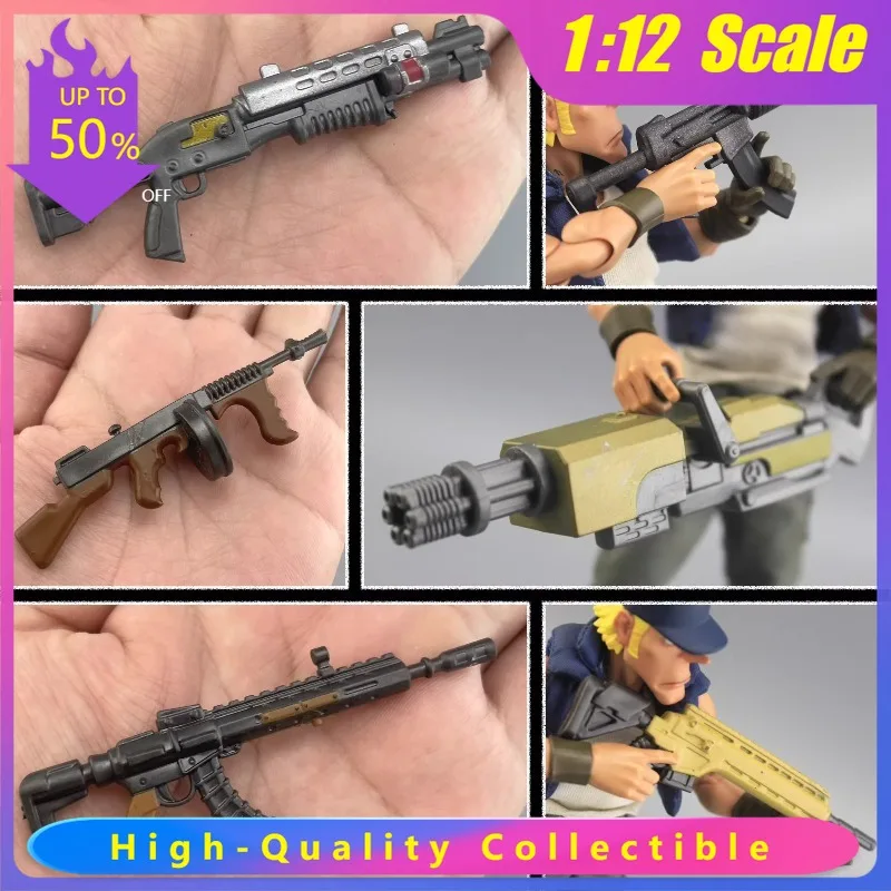 

1/12 Scale Toys Multiple Styles Gun Models PVC Submachine Gun Shotgun Silencing Gun Gatling Model for 6'' Action Figures Body