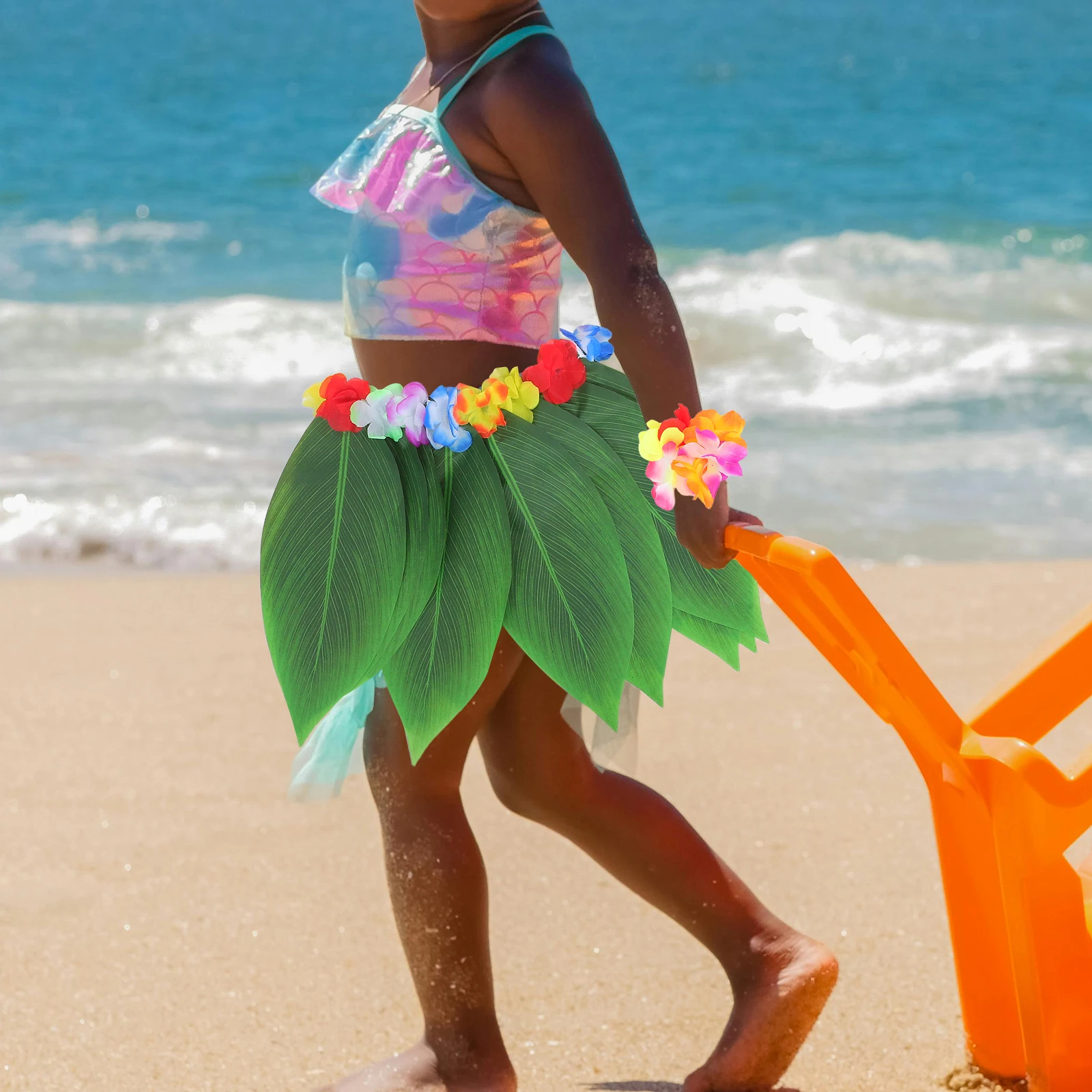 

Simulated Leaf Skirt Kids Grass Skirts Party Outfit Girls Women Dresses Hawaiian Garland Luau Costume Floral Wreath Festivals