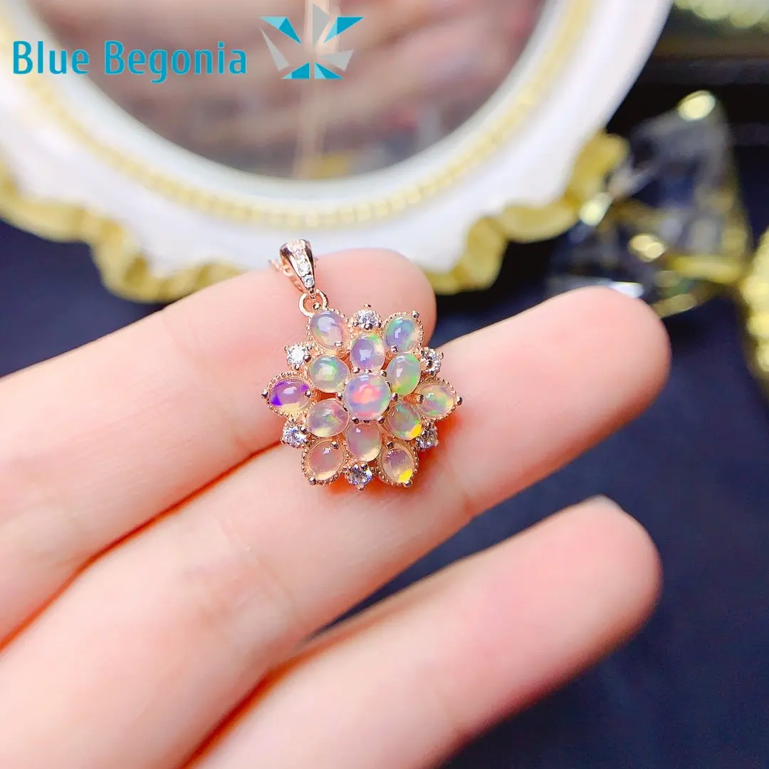 Natural Opal Pendants for Women Anniversary Gift 3*4MM Colorful Gemstones Necklaces 925 Sterling Silver Fine Jewelry