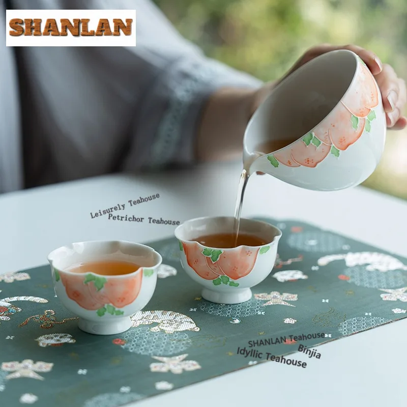 Hand Painted longevity Peach Teacup Aesthetic Tea Bowl Sample Tea Cup Tea-tasting Personal Cup Chazhan Master Cups Tea Items