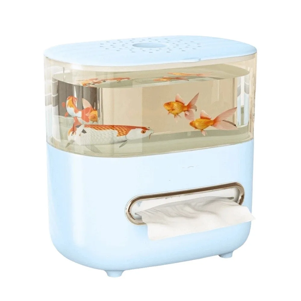 

Double-Layer Aquarium Tissue Dispenser Transparent Large Capacity Desktop Fish Tank with Feeding Holes Non-slip