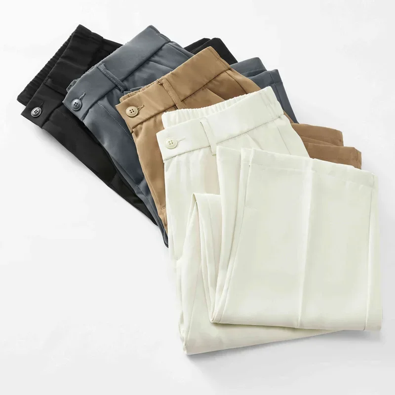 2023 Nieuwe Zomer Casual Broek Mannen Ademend Polyester Koreaanse Mode Semi-Brede Gestreepte Taille Broek Rechte Losse Drape broek