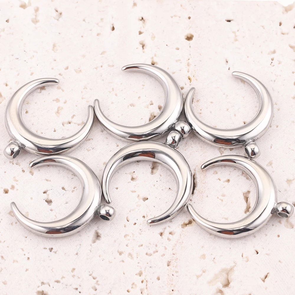 1pcs 25*28mm Fine Polished Stainless Steel Horns Crescent Moon Charm Pendants for Necklace DIY Jewelry Making Handmade