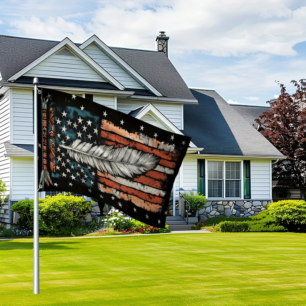 Native American Feather Grunge US Flag Garden Flag Outdoor Decor Polyester House Banner