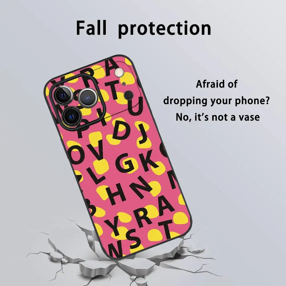 Phone Case English Alphabet Graffiti For iPhone 17 16 15 14 13 12 11 Pro Max Plus Mini Black Frosted Soft Shell Funda