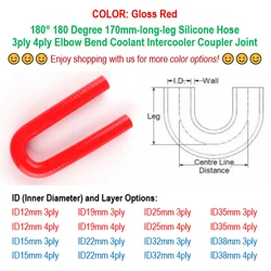 Gloss Red 180° 180 Degree Elbow Hose Bend Intercooler Pipe Silicone Coolant Tube ID 12mm 15 19mm 22 25 32 35mm 38 170mm-long-leg