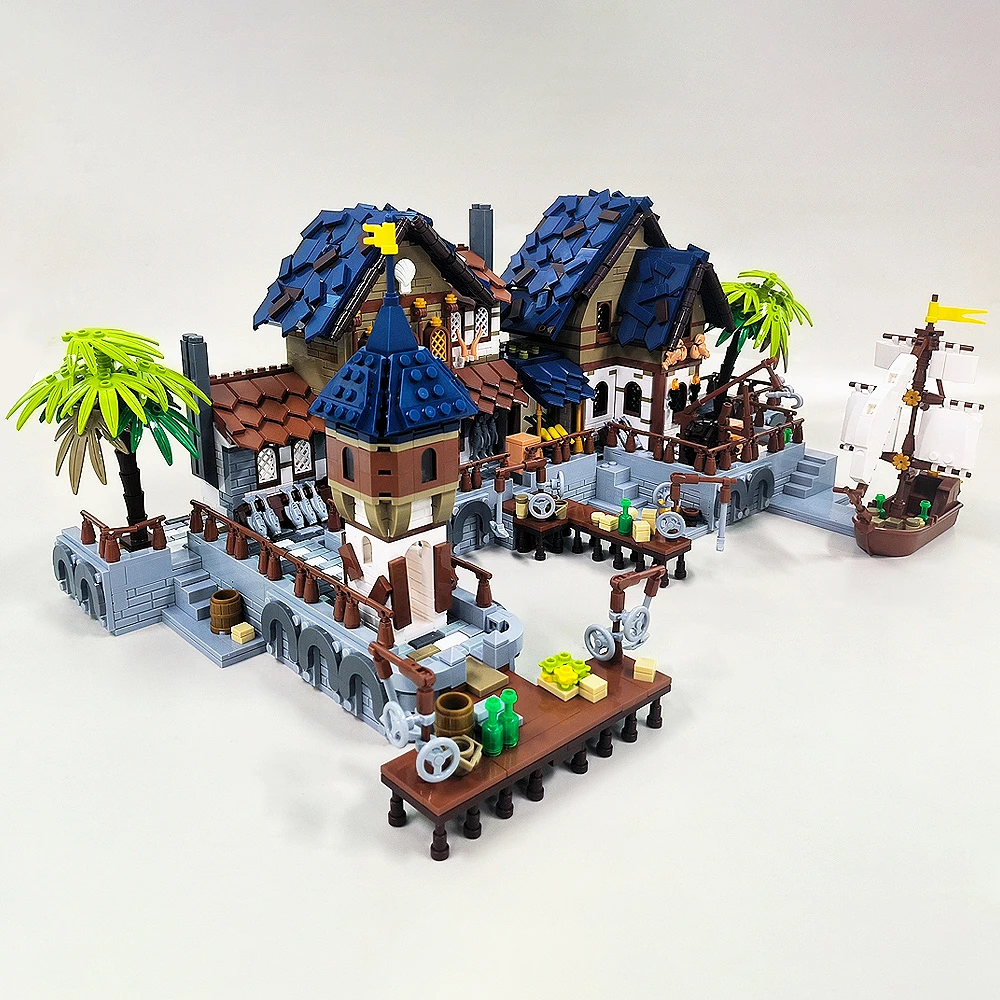 

Creative Expert Medieval Port Street View Moc Architecture Modularize Building Blocks Bricks Model Educational Toy Gift 2979pcs