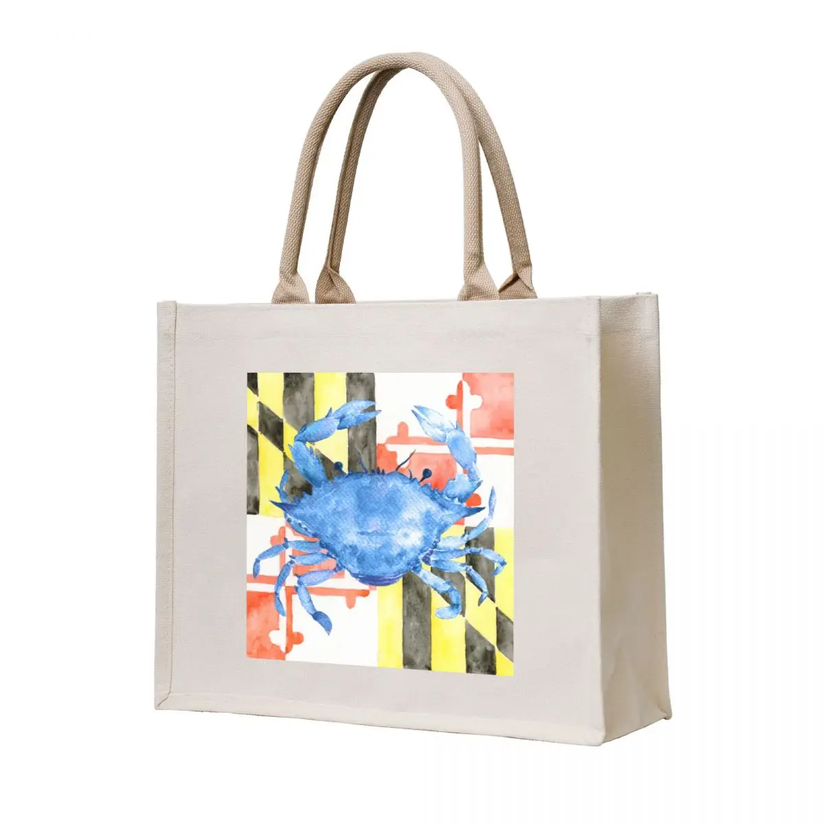 

Watercolor Maryland Flag and Blue Crab Tote Bag supermarket folding bag shopping bags foldable Women's tote bag