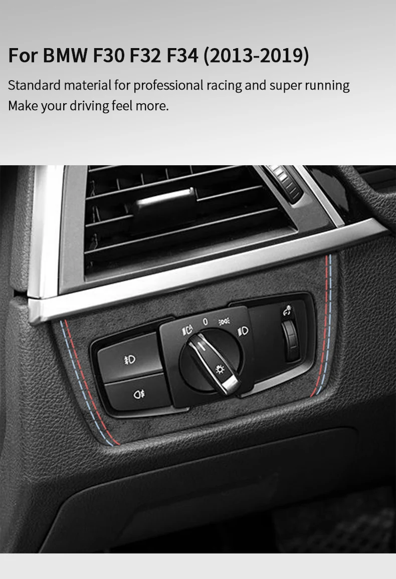 Für BMW F30 F32 F34 Hergestellt aus Alcantara Scheinwerfer Bedienfeld Trim Rahmen Aufkleber Anti Scratch Auto Innen Tuning Zubehör – Detail 1