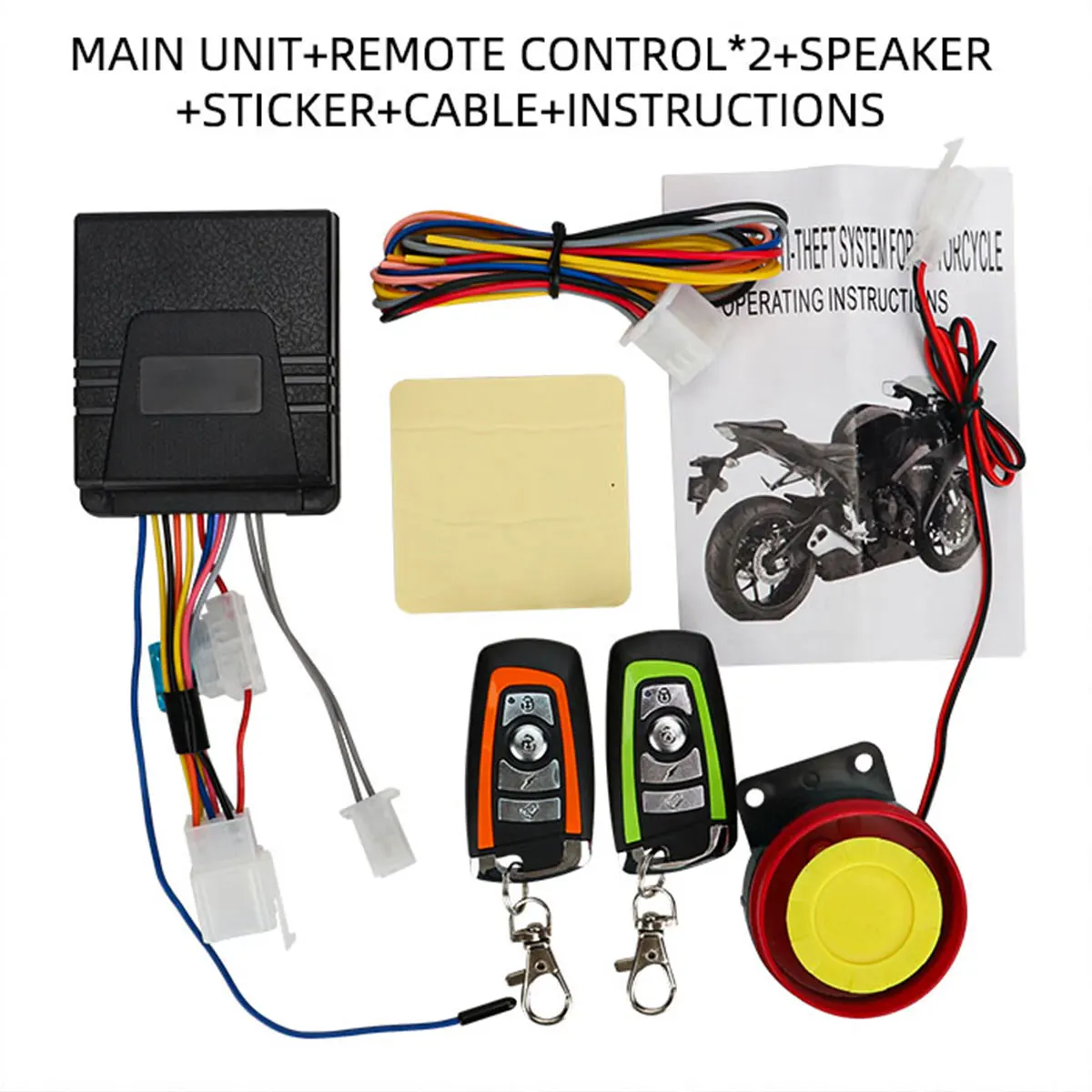 Universal Motorcycle Alarm System One-way with Engine Start Remote Control Key Module Horn Fob 12V with Overload Protector
