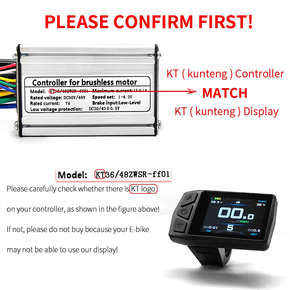 شاشة KT TF01U مناسبة لوحدة تحكم KT مع منفذ شحن USB 24 فولت/36 فولت/48 فولت دراجة كهربائية ملونة شاشة LCD TFT Ebike Par