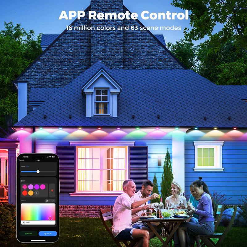 Permanent Outdoor Lights, 55ft RGB+IC 36 LED for Smart Rainbow LED Permanent Outdoor Light - TUYA Smart 51 Scenes Permanent