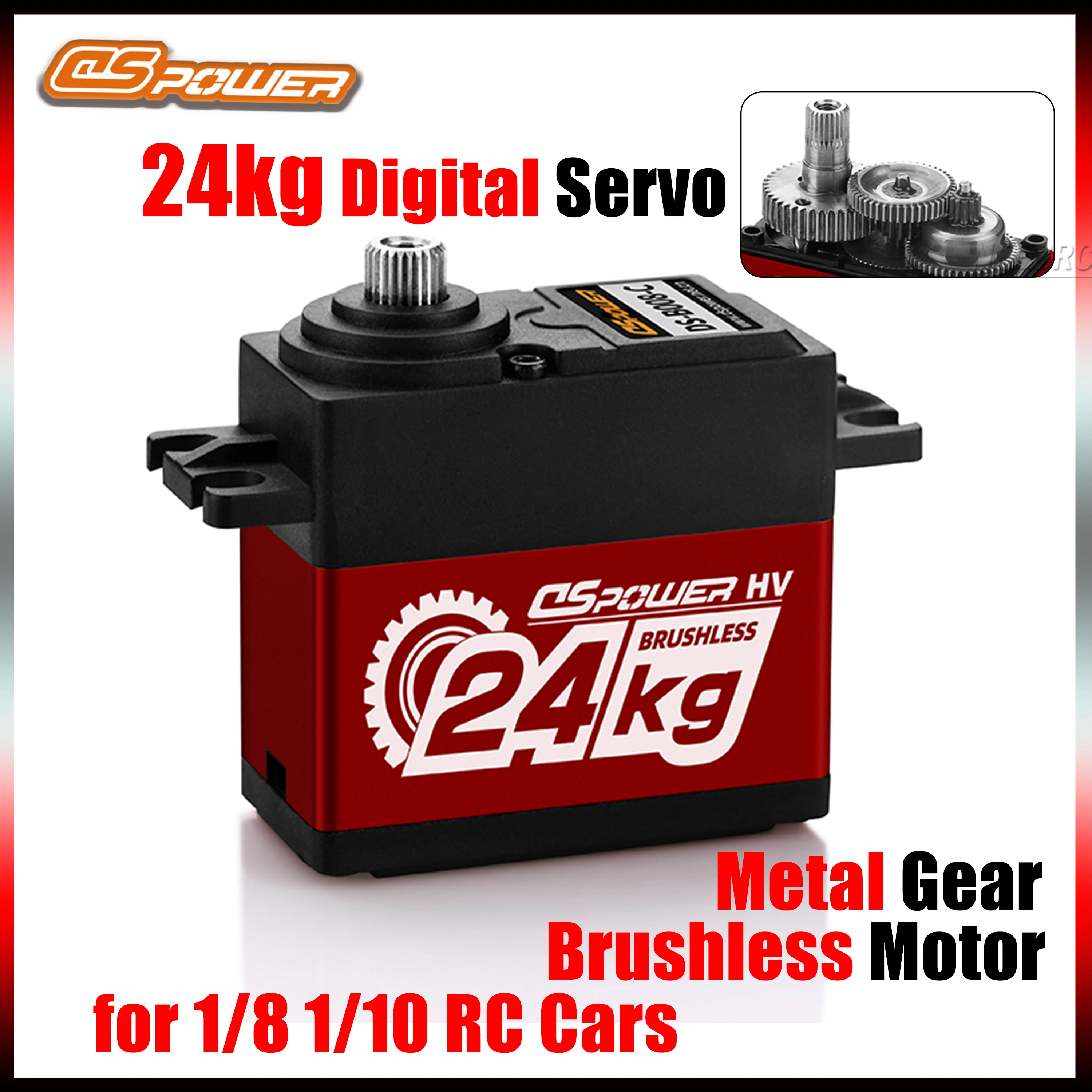 

DSpower 24 кг с металлической шестерней, водонепроницаемый бесщеточный двигатель, высокоскоростной цифровой сервопривод с большим крутящим моментом 180 ° Аксессуары для радиоуправляемых автомобилей 1/8 1/10