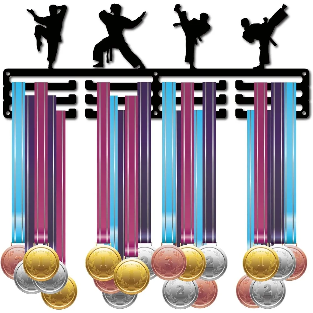 Medal Holder Karate Theme Sport Medals Display Stand Wall Mount Hanger Decor Holders for Home Badge Storage 3 Rung Medalist