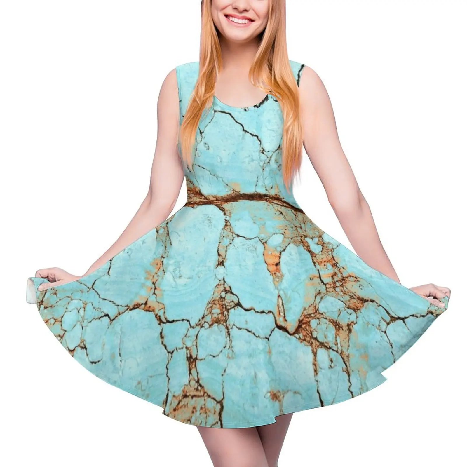 

Rusty Cracked Turquoise Sleeveless Dress dress for women summer birthday dress