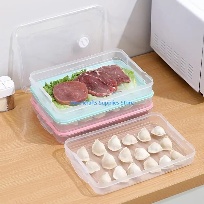 R1WA Household Refrigerator Single Layer Dumplings Box Stackable Plastic Egg Storage Tray Airtight Kitchen Preservation Lid