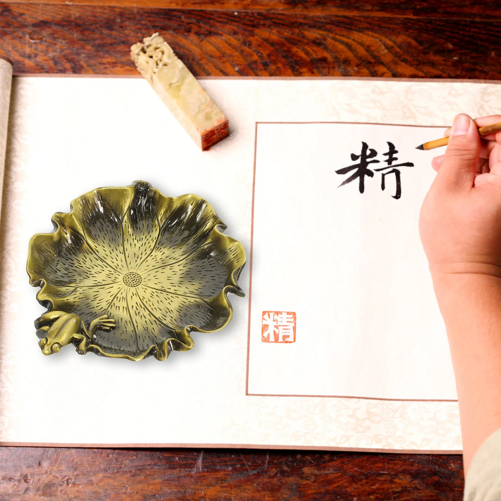 Rondelle de stylo en métal grenouille, plateau à encre multifonction pour calligraphie, peinture, Style rétro, encreur en forme de Lotus, accessoire de bureau