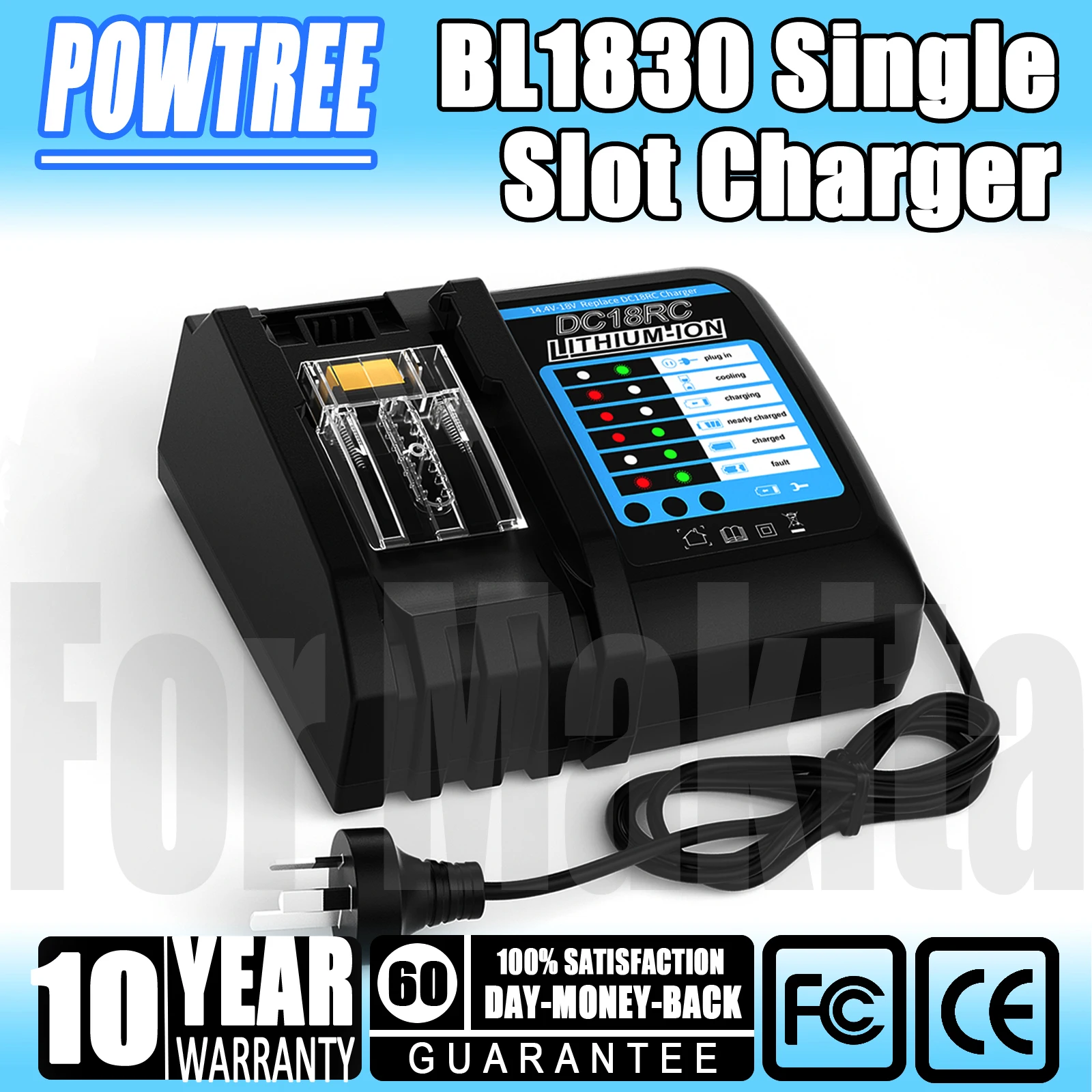 

DC18RC 3A Battery Charger For Makita BL1830 BL1820 BL1840 BL1850B BL1860B EU/AU/US/UK Plug Power Tool 14.4V 18V Battery Charger