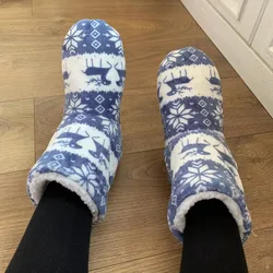 Indoor Slipper Women House Fluffy Winter Warm Christmas Elk Fur Contton Plush Non Slip Grip Home Female Room Shoes Boots Ladies