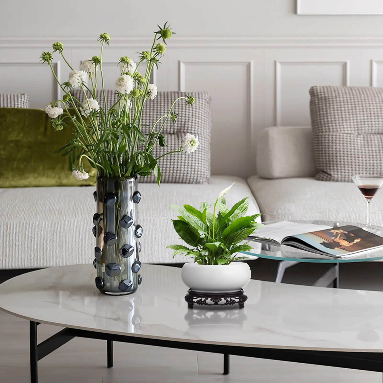 

Набор из 1 сине-белых керамических гидропонных кашпо с устойчивым основанием для декора дома, сада, офиса, гостиной (для использования внутри и вне помещений)