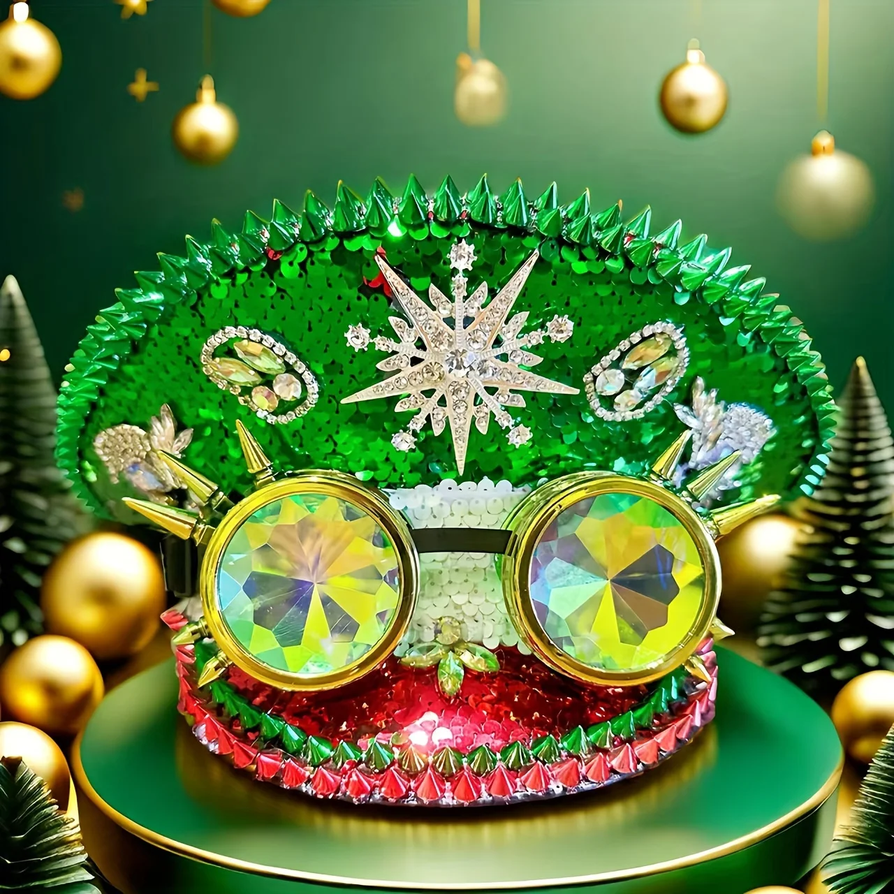 Steampunk Festival Captain Hat Rhinestone Goggles Unisex Adult Sequin Anime Accessories Music Festival Cosplay Cap