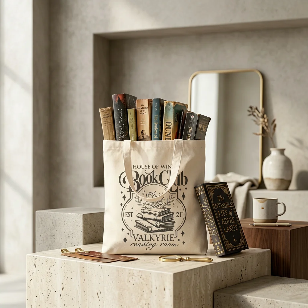 House of Wind Book Club Pattern Tote Bag Canvas Shoulder Bags for Reading Lover Women's Shopping Bag Best Gift for Bookworm