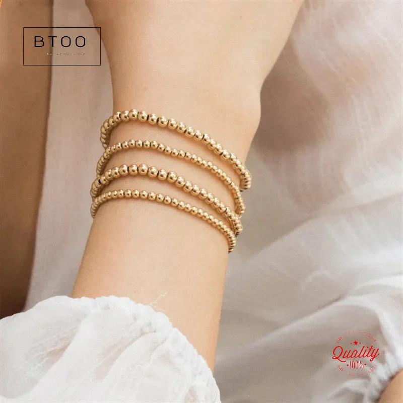 Okrągłe bransoletki z koralików wypełnionych prawdziwym 14-karatowym złotem, bezszwowe koraliki wypełnione złotem 3 mm 4 mm 5 mm 6 mm Bransoletki Vintage Boho Biżuteria damska