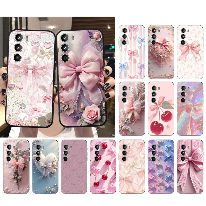 

Pink ribbon bow Phone Case For Motorola Edge 50 40 Pro 50 40 30 Ultra Neo Fusion Moto G Play G Stylus G Power G 5G