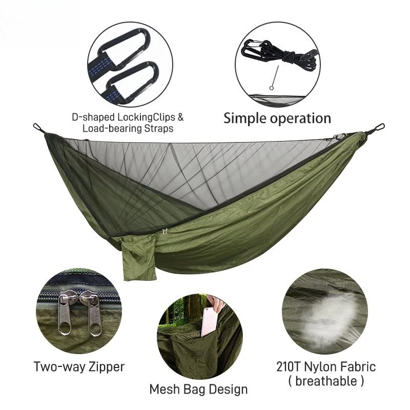 Camping Hammock With 300*300cm Rain Fly Tarp and Mosquito Net Tent Tree Straps Portable 1-2 Nylon Parachute Hammock For Travel