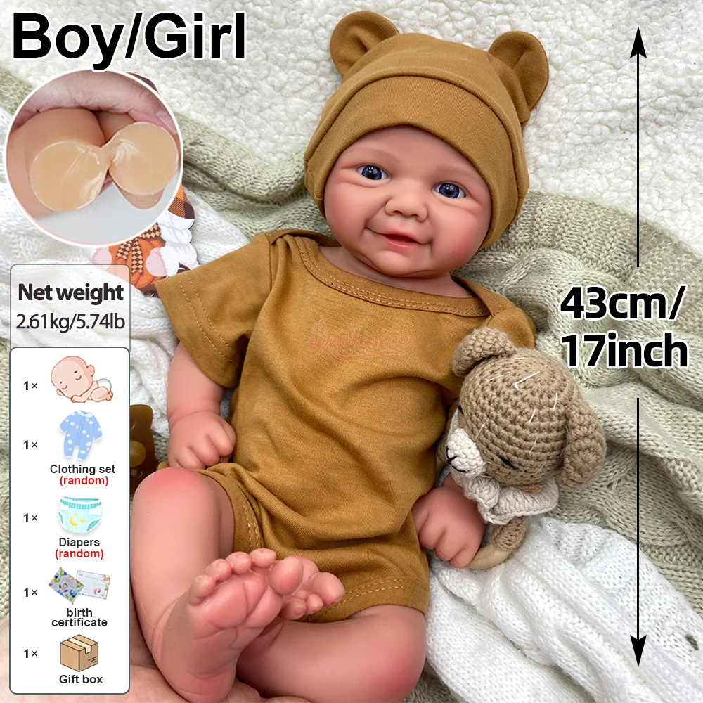 17 Zoll Weiche Silikon-Reborn-Babypuppe, Lebensechte Reborn-Kleinkindpuppe Vivienne, Realistische Babypuppe, Neugeborenen-Puppe Mädchen & Junge mit Blauen Augen