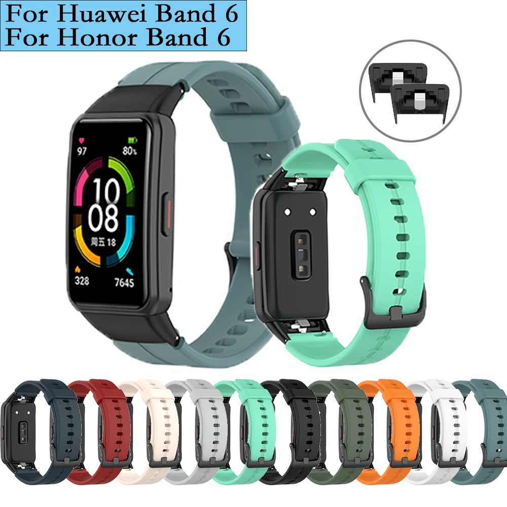 Strap For Huawei Honor Band 6 With Connector Smart Wristband Bracelet Replacement Silicone Band Soft Watchband For Huawei Band 6