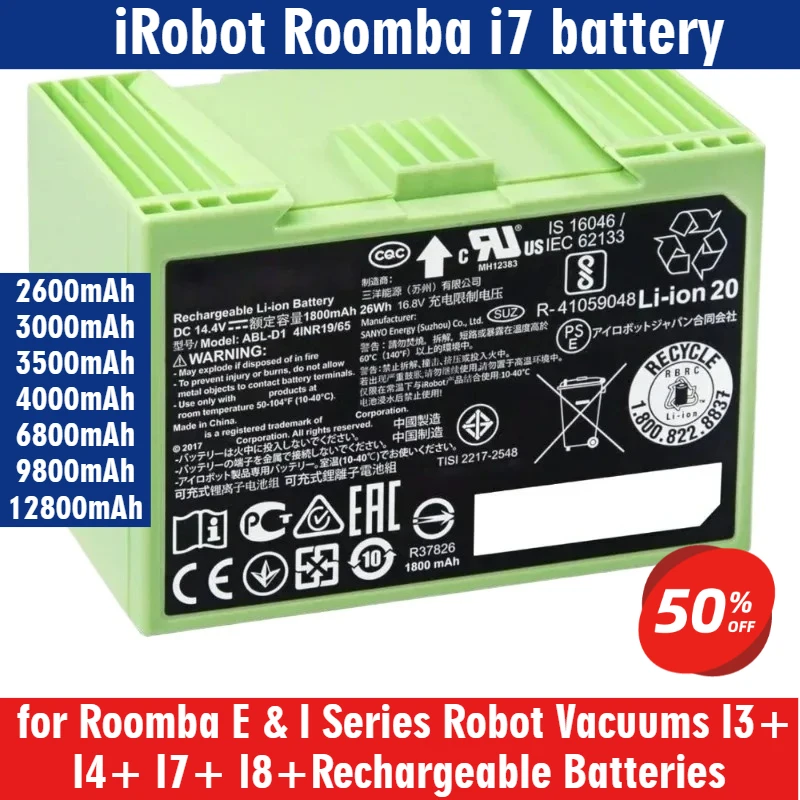 

ABL-D1 14.4V Replacement Parts - Lithium Ion Battery for Roomba E & I Series Robot Vacuums I3+ I4+ I7+ I8+Rechargeable Batteries