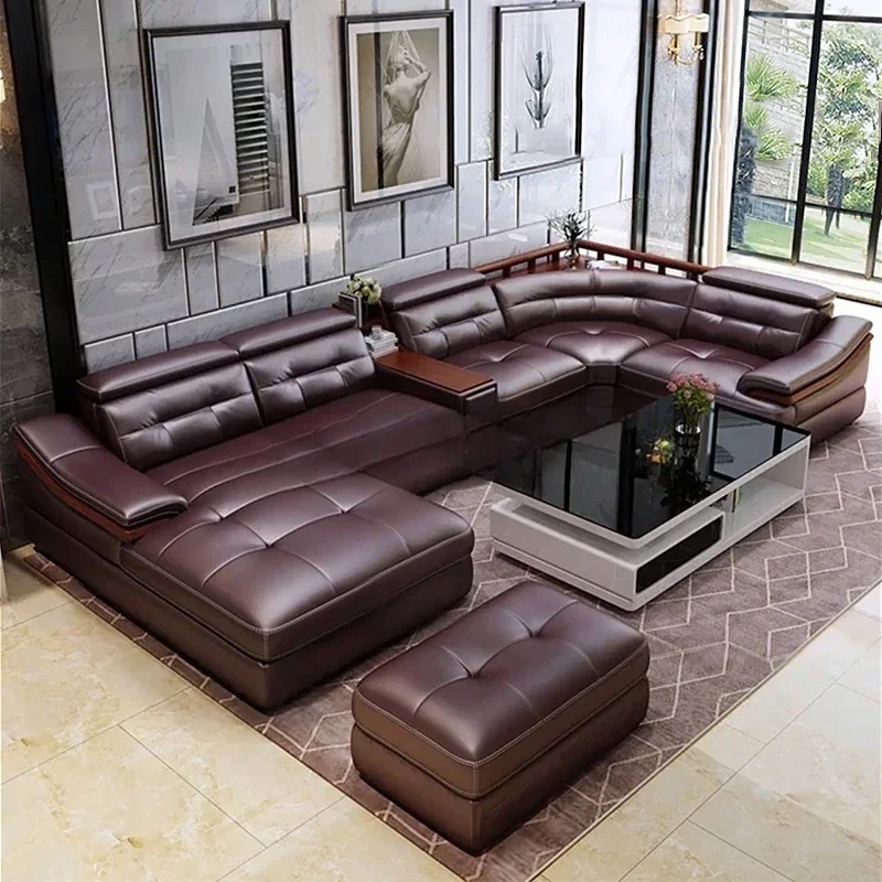 living room Sofa genuine leather couch Nordic modern U shape corner диван мебель кровать muebles de sala cama puff asiento sala