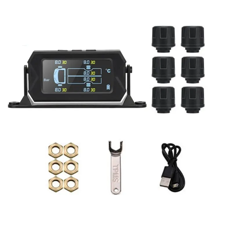 A99F-Car RV Truck TPMS 6 Wheels Sensor Solar Tire Pressure Monitoring System 0-8Bar Car External TPMS Sensor