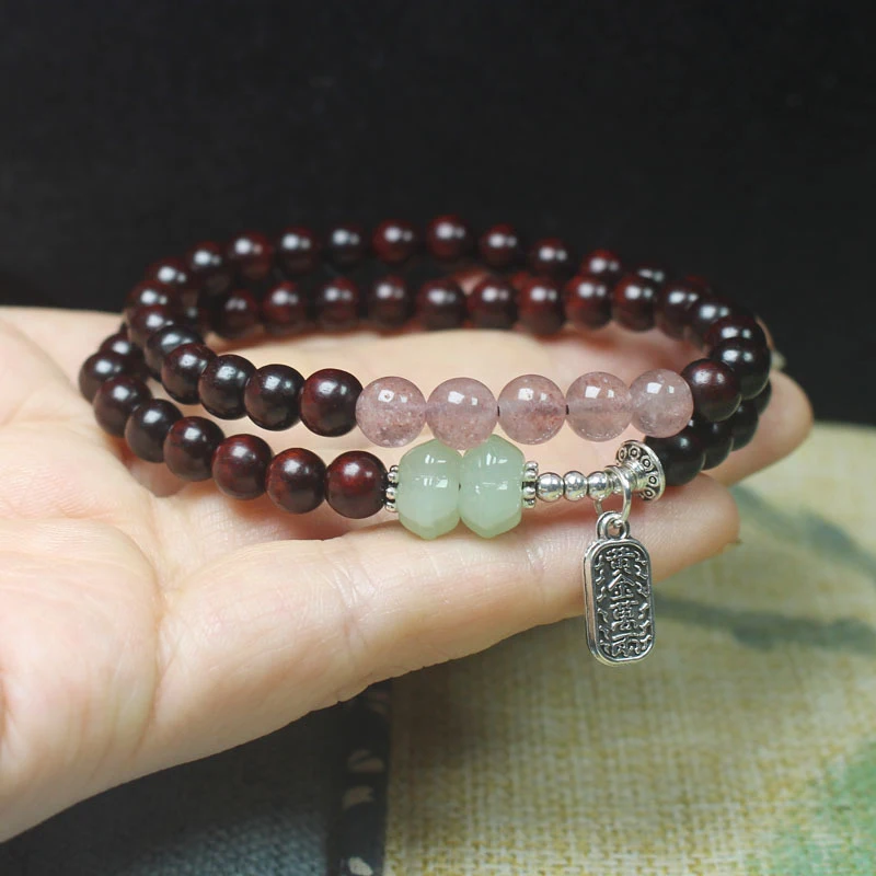 

Zambian Rosewood Blood Sandalwood 6mm Double-Layer Bracelet Strawberry Crystal Style Women's Decorative Jewelry Prayer Beads Bud
