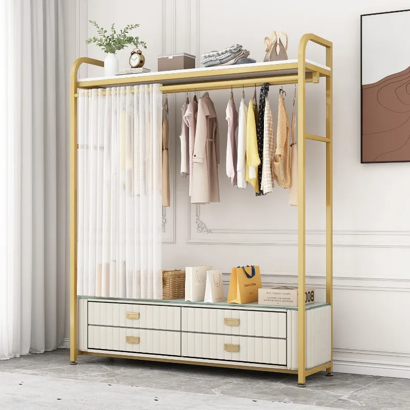 Perchero Metálico Multifuncional de Pie para Dormitorio, Perchero de Suelo para Colgar en la Entrada, Mueble de Almacenamiento para Recibidor