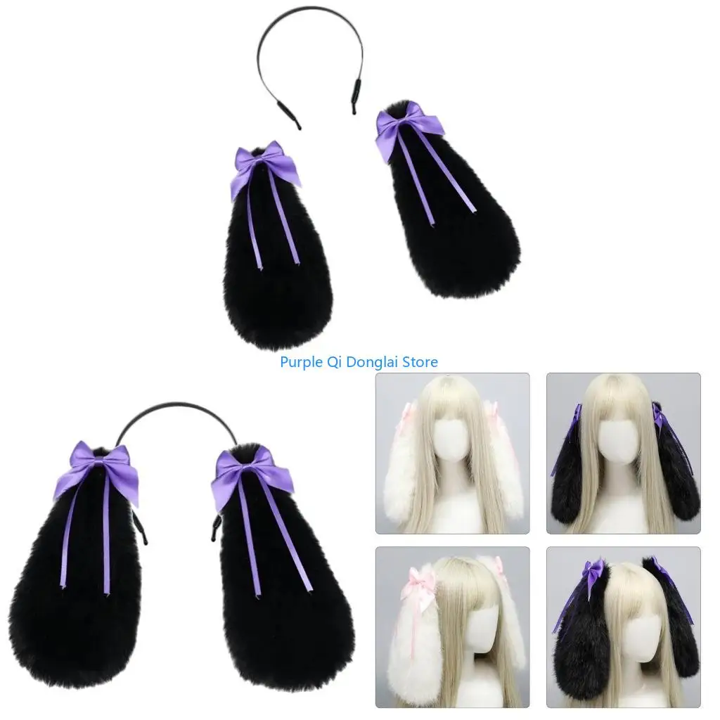 L21E Girls Handmade Furry Rabbits Ear Headband Anime Rabbits Party Costume Rabbits Ears