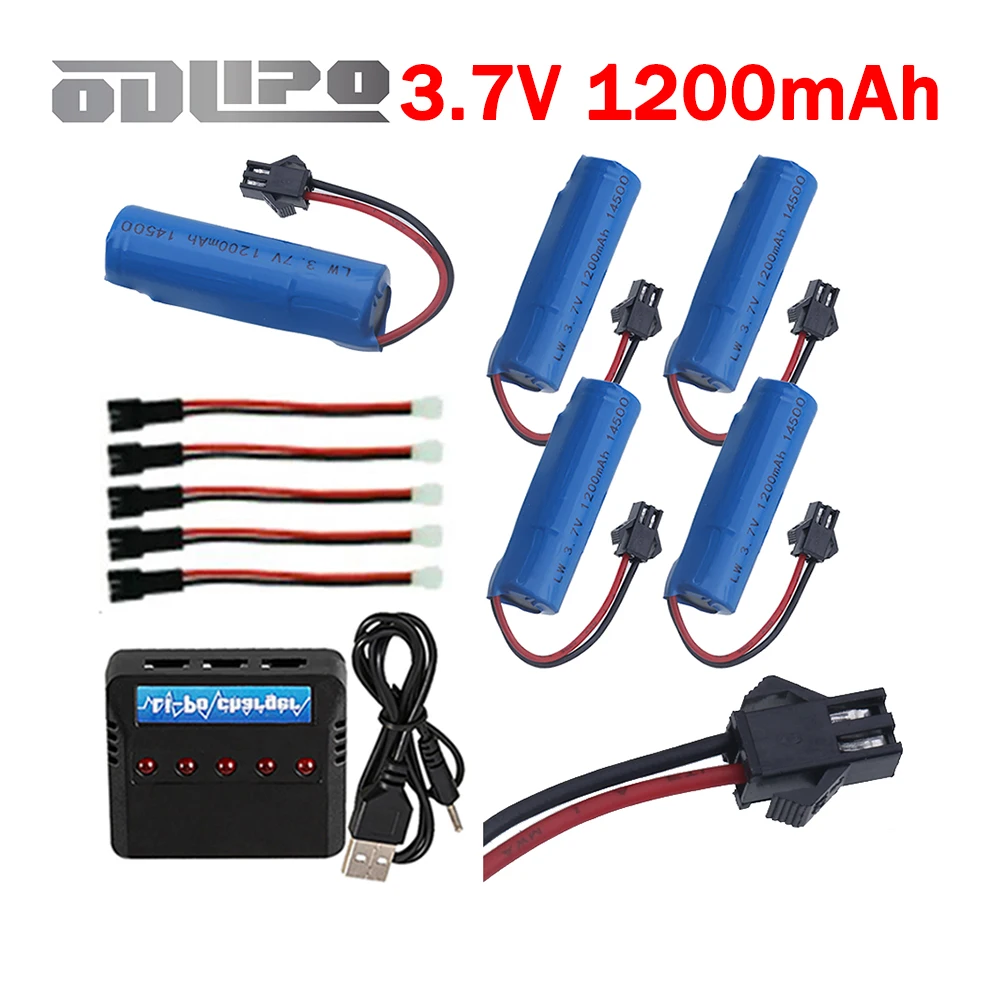 3.7V 14500 1200mAh Li-ion Battery with SM-Charger for RS 911 Car SG204PRO SU7/8067/DK-087 High-speed Drift RC Vehicle Battery