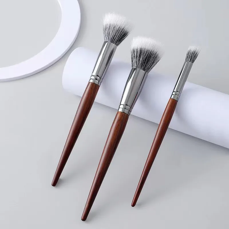 KOSMETYKI Multifunctional Wooden Handle Wool Stippling Brush Blush Concealer Highlight Mask Foundation Brush Beauty Tool