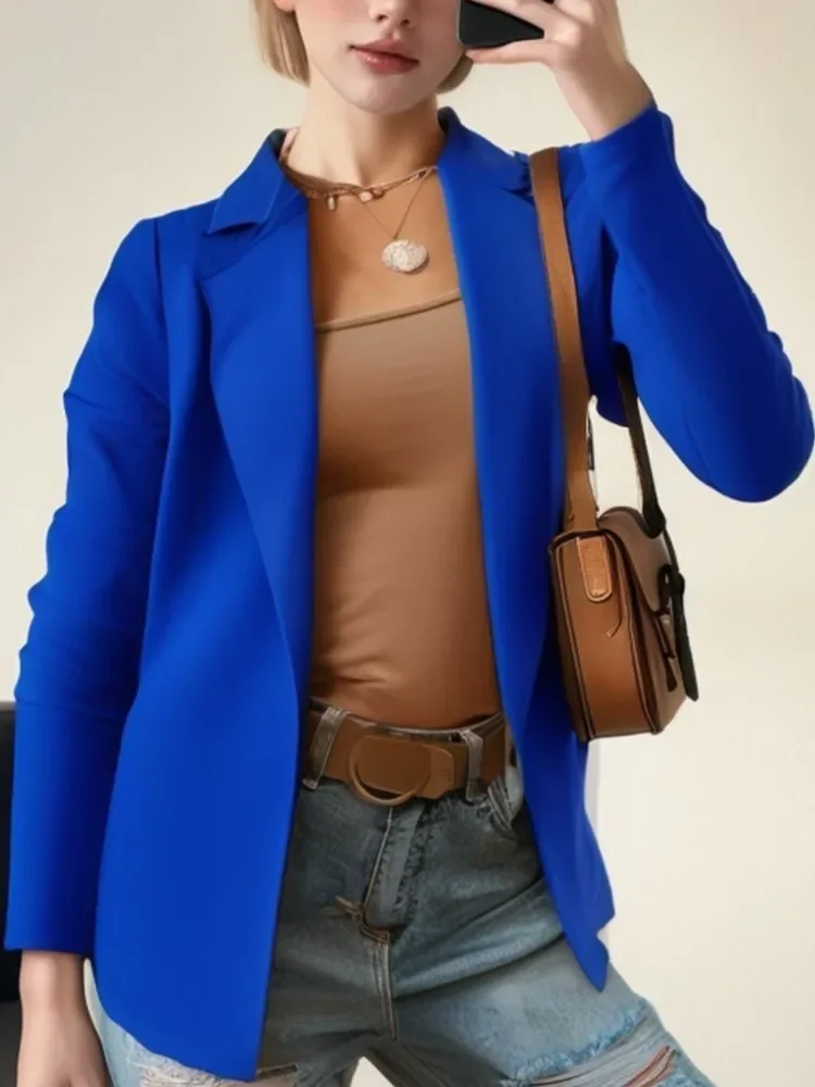 

Nice Women Work Suit Lapel Jacket Top With Pocket Solid Casual Temperament Commuting Office Ladies Suit 2025 Women Clothing