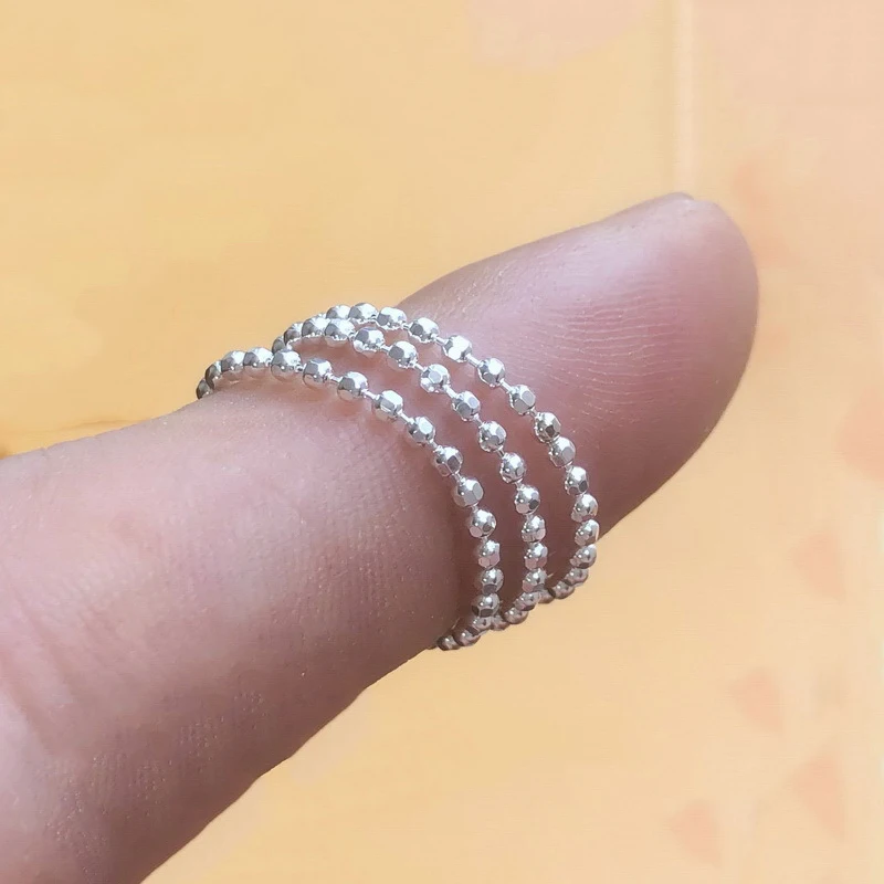 925 الفضة الاسترليني 1.5mm DC حبة سلسلة حلقة الحد الأدنى المفصل الدائري للنساء مجوهرات فضية