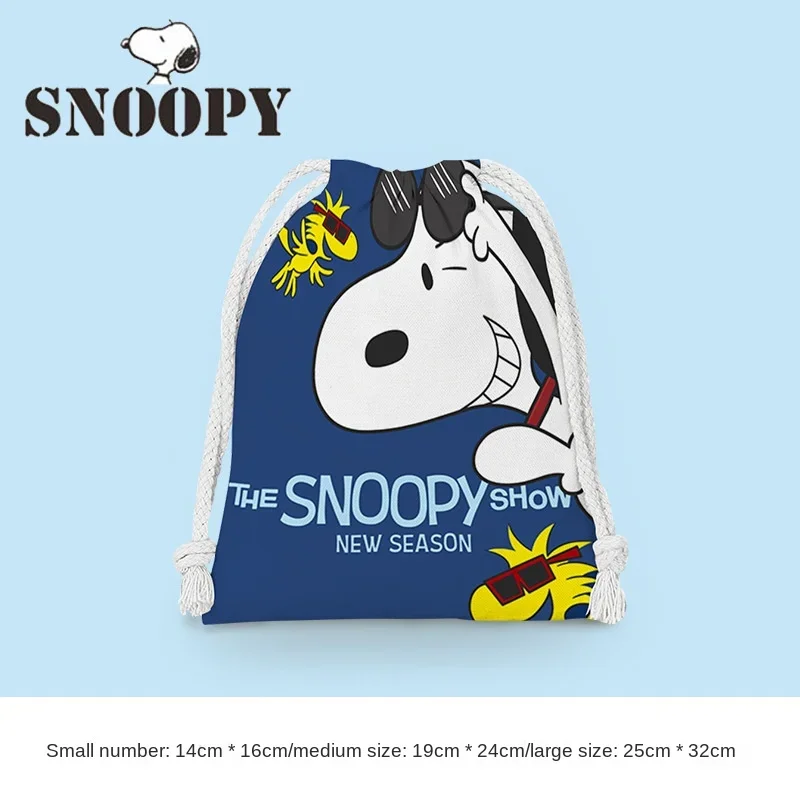 Snoopy torba ze sznurkiem wielokrotnego użytku torba do przechowywania tkanin bawełnianych Cartoon kosmetyczka ozdoba do torby cukierkowa torebka na