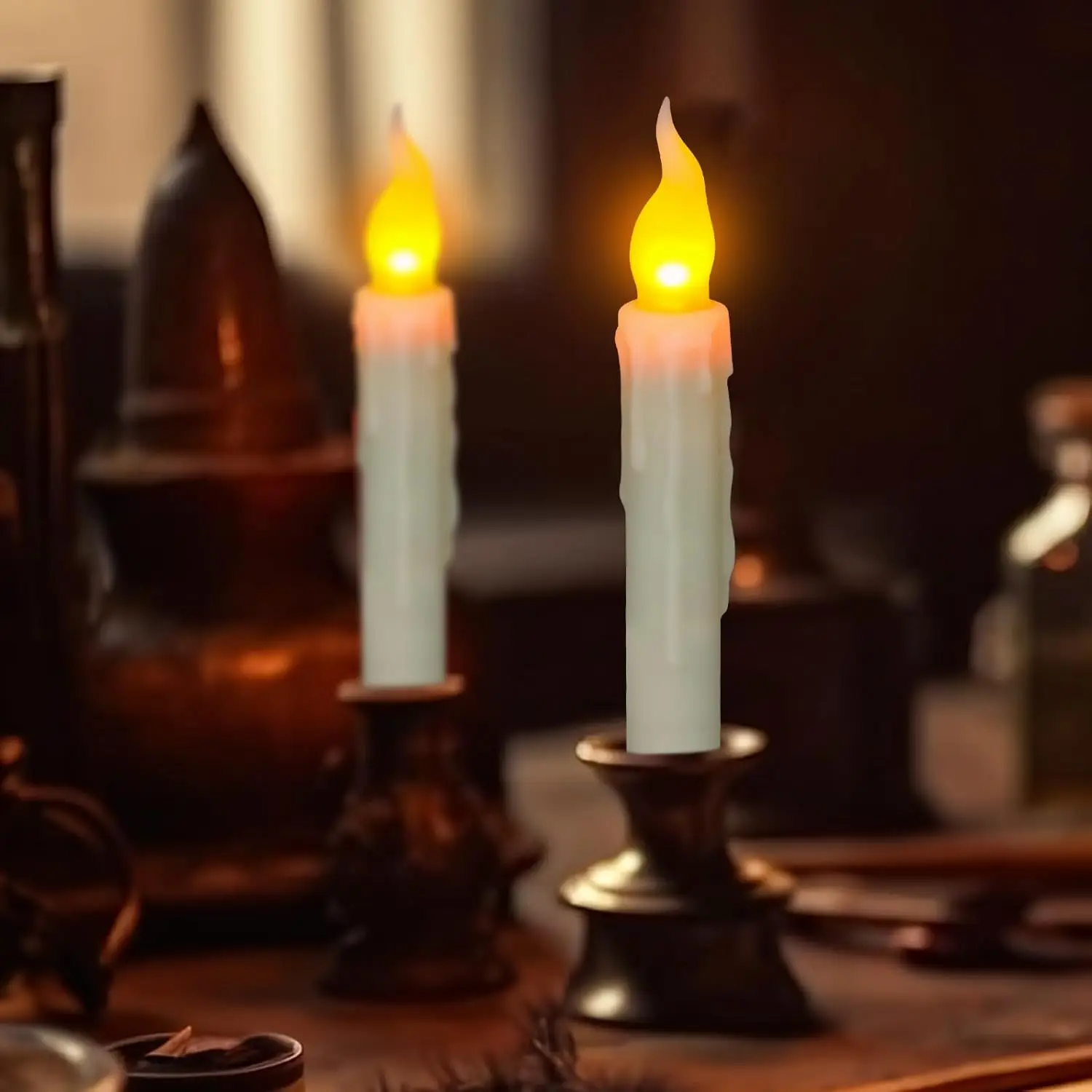 12Pcs Hanging Floating Candles with Magic Wand Remote Flameless Battery Operated Warm Light Halloween Christmas Birthday Decor