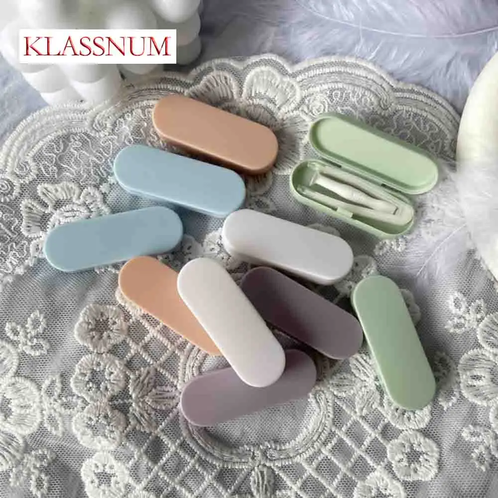 KLASSNUM Candy Color Contact Lens Case Kit Portable Eye Care Tool Set for Men and Women with Tweezers and Suction Stick